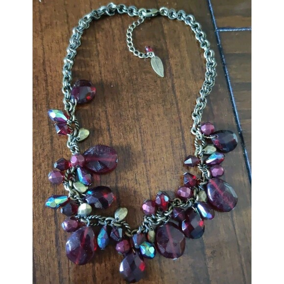 COLDWATER CREEK Red & Clear Crystals Adjustable Necklace ~18" Long - Picture 1 of 3